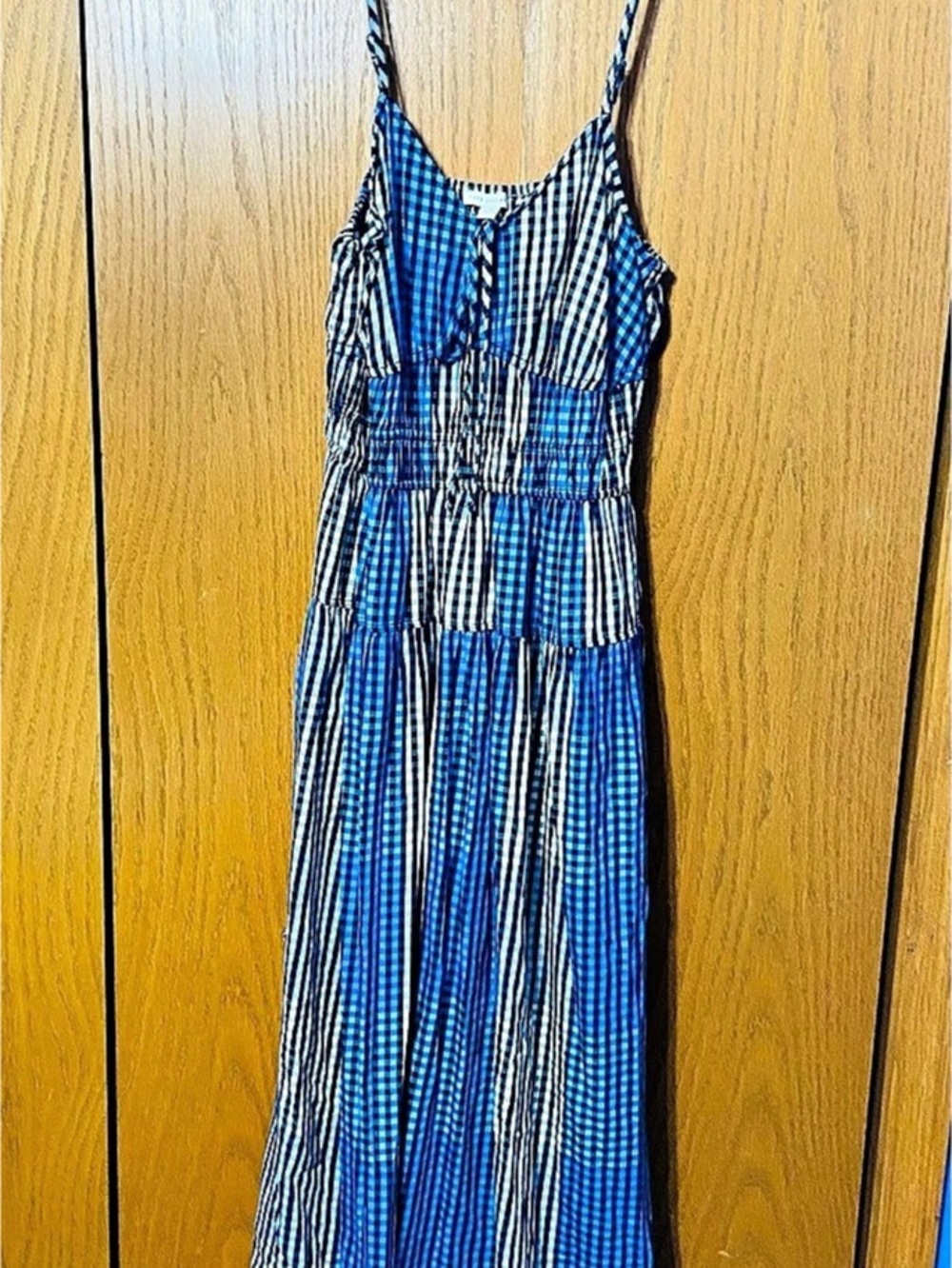 Free Assembly Gingham Maxi Dress Blue & White Medium